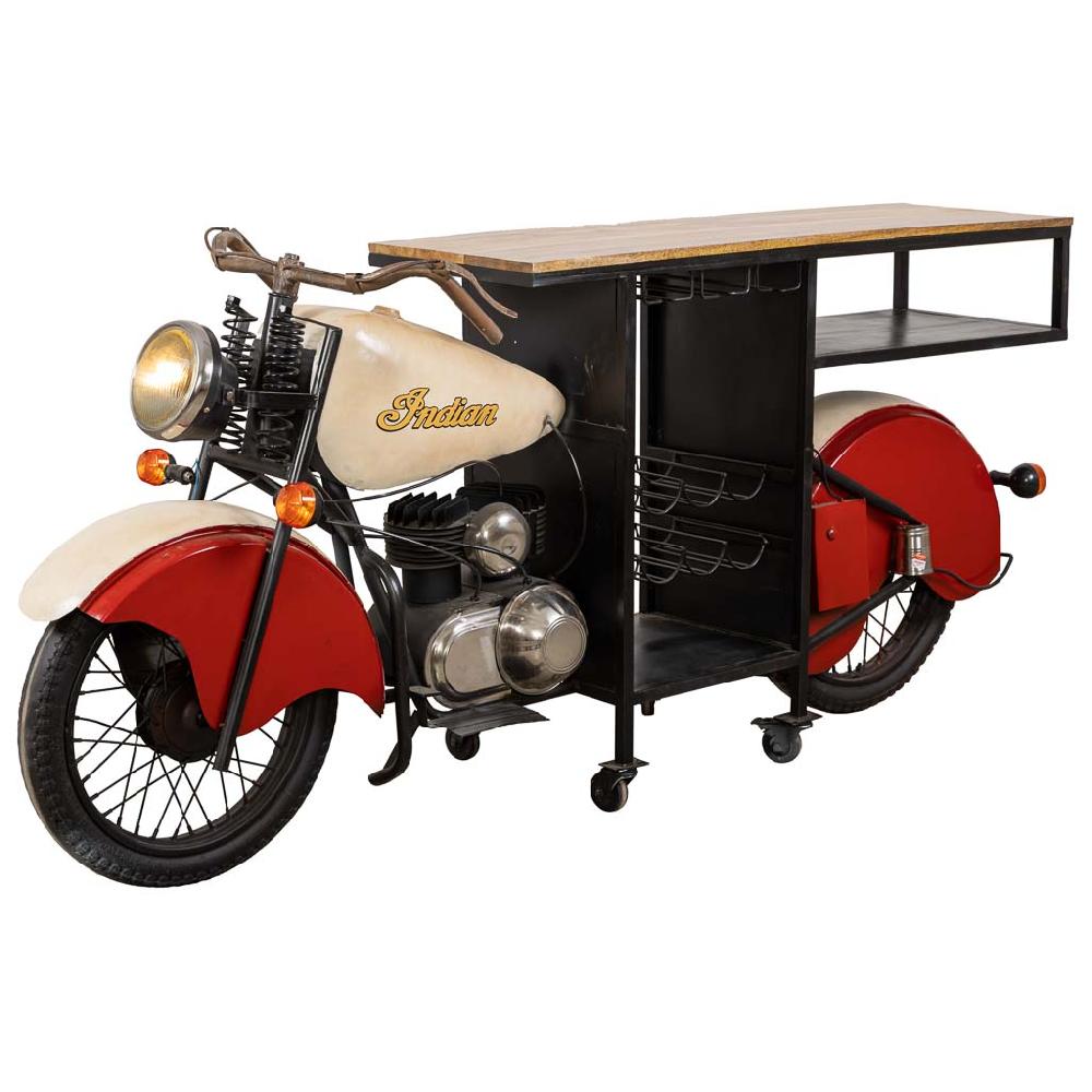 Creaciones meng MUEBLE - BARRAS DE BAR - barra botellero moto de madera y metal acabado artesanal rojo