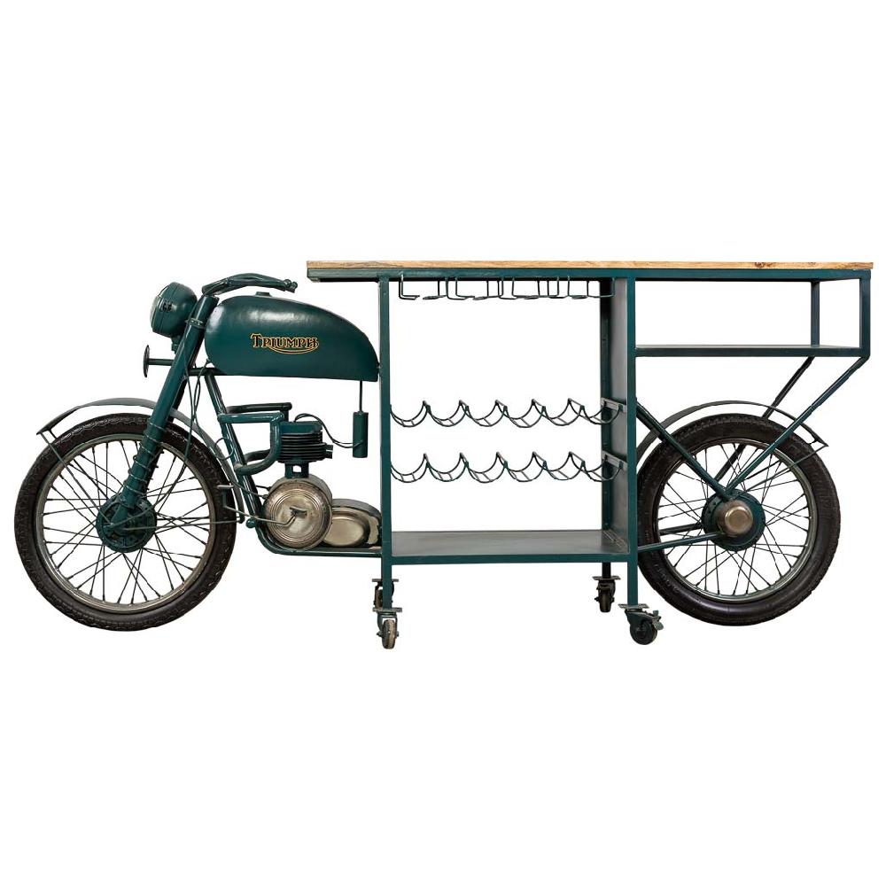 Creaciones Meng MUEBLE - BARRAS DE BAR - Barra Botellero Moto De Madera Y Metal Acabado Artesanal Azul