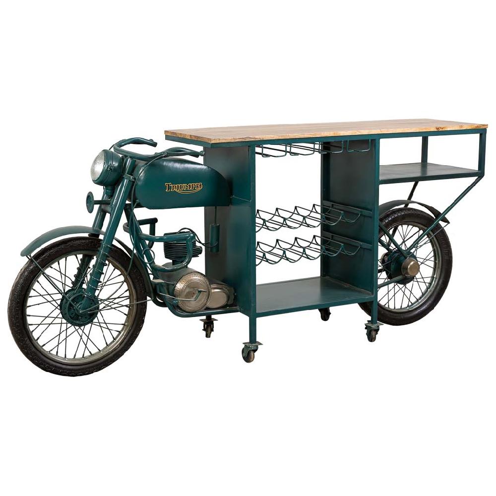 Creaciones meng MUEBLE - BARRAS DE BAR - barra botellero moto de madera y metal acabado artesanal azul