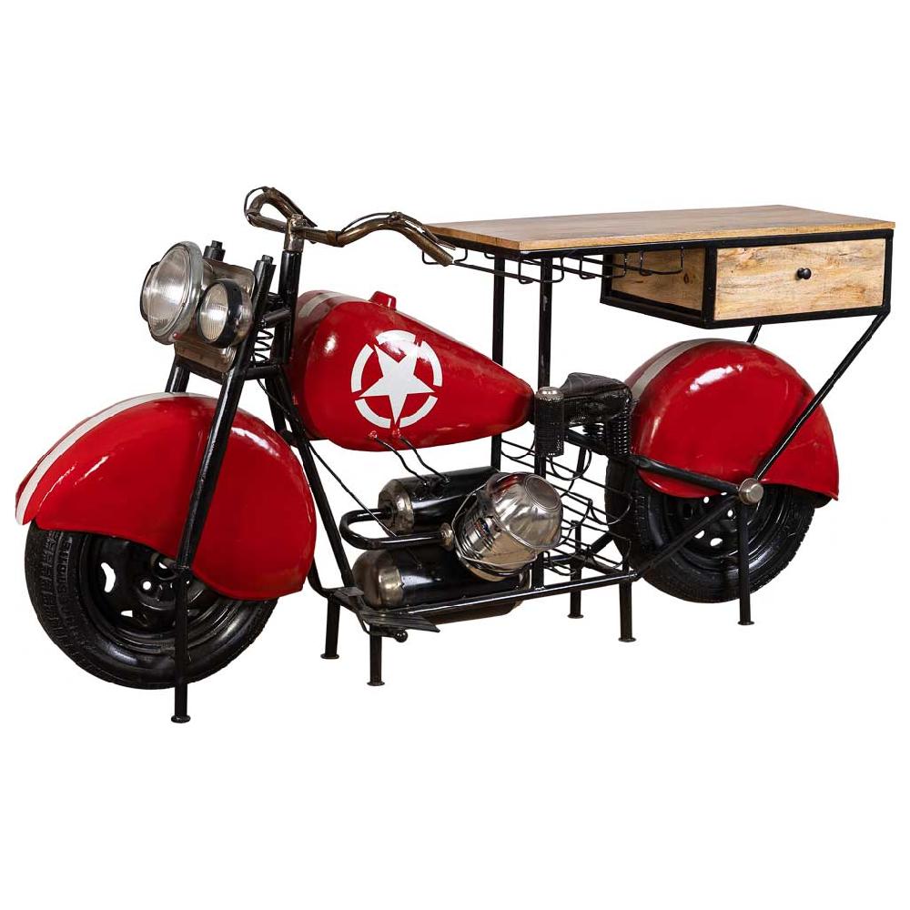 Creaciones meng MUEBLE - BARRAS DE BAR - barra botellero moto de madera y metal acabado artesanal rojo