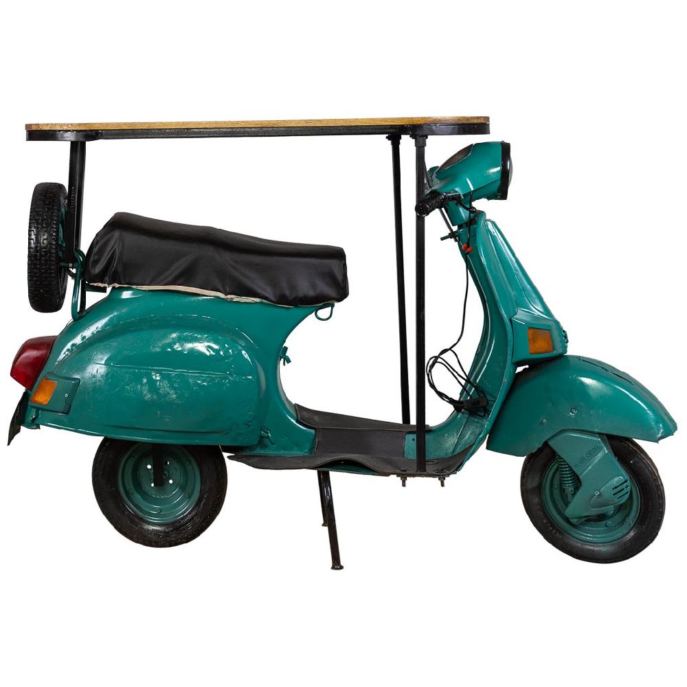 Creaciones Meng MUEBLE - BARRAS DE BAR - Barra Botellero Moto Vespa De Metal Y Madera Acabado Artesanal Azul