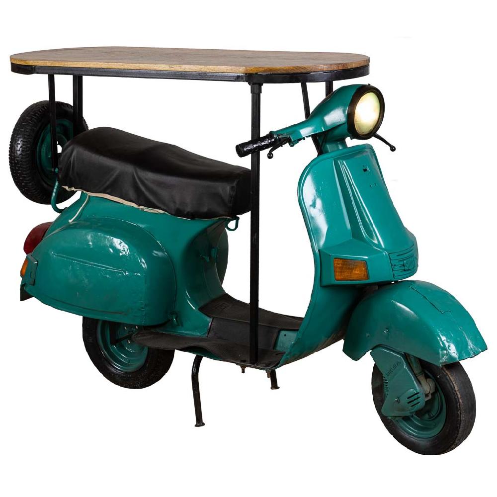 Creaciones meng MUEBLE - BARRAS DE BAR - barra botellero moto vespa de metal y madera acabado artesanal azul