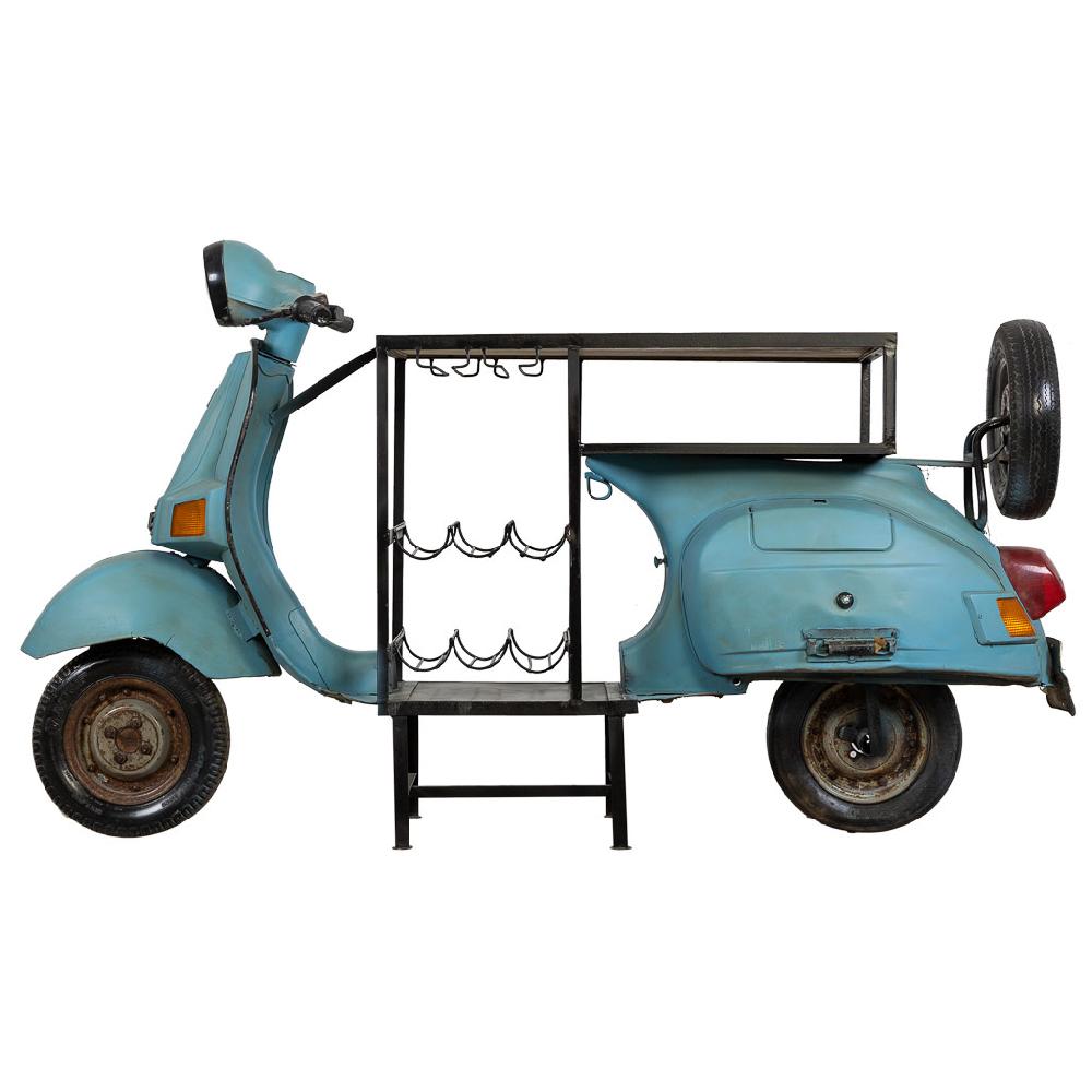 Creaciones Meng MUEBLE - BARRAS DE BAR - Barra Botellero Moto Vespa De Madera Y Metal Acabado Artesanal Azul