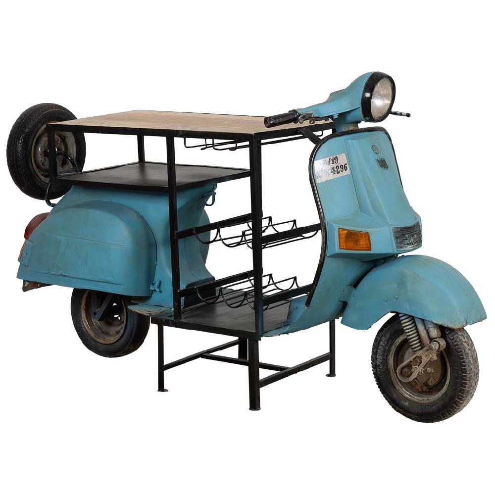 Creaciones meng MUEBLE - BARRAS DE BAR - barra botellero moto vespa de madera y metal acabado artesanal azul