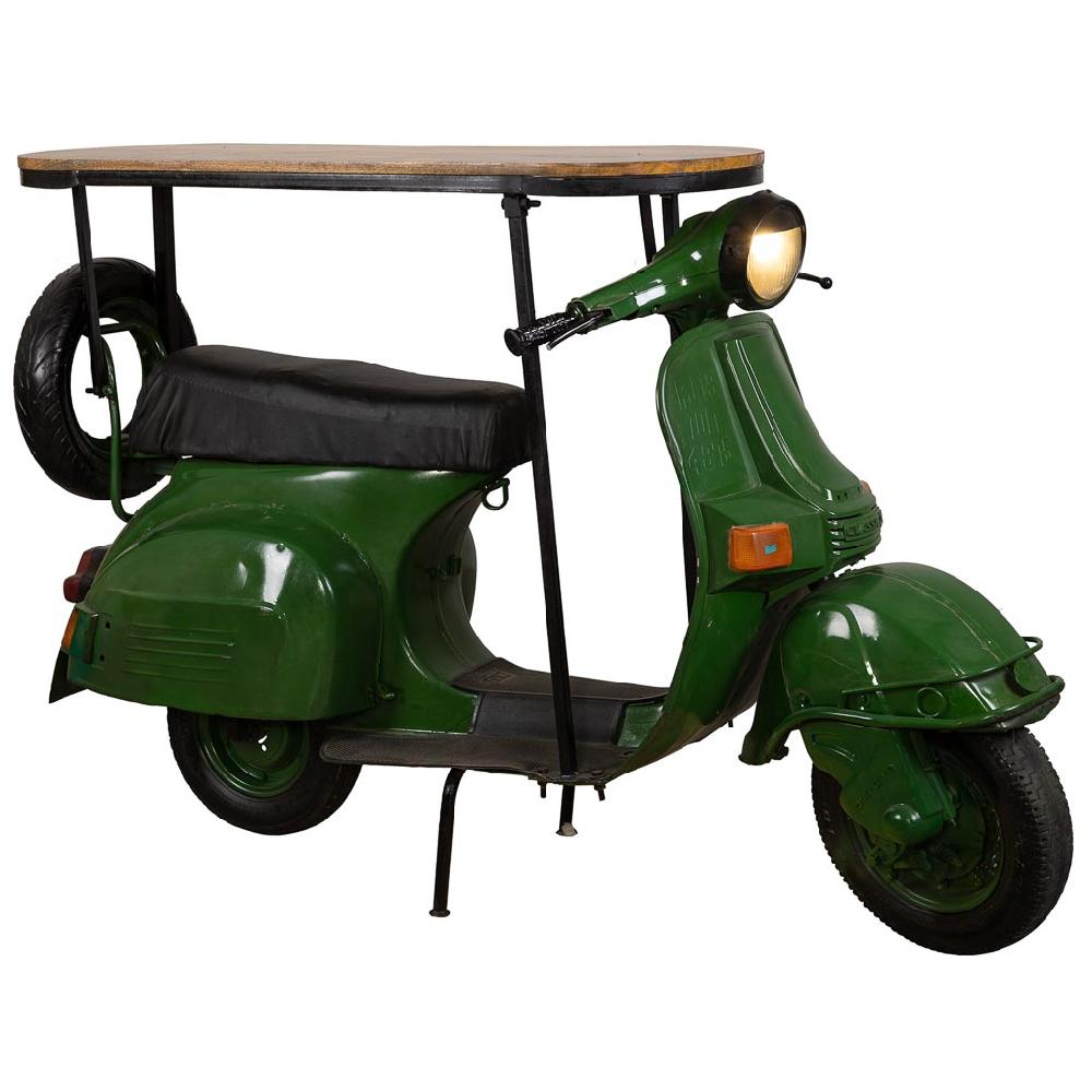 Creaciones meng MUEBLE - BARRAS DE BAR - barra botellero moto vespa de metal y madera acabado artesanal verde