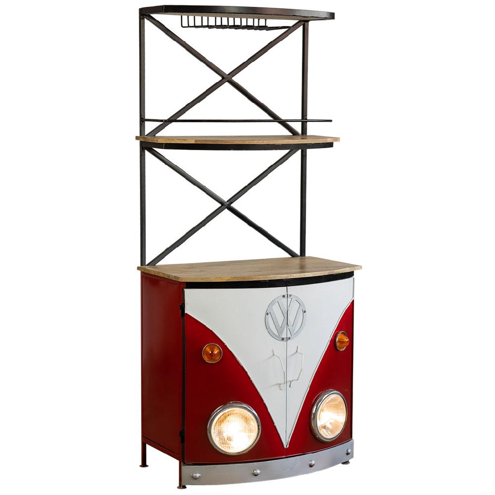 Creaciones Meng MUEBLE - BARRAS DE BAR - Estanteria Botellero Furgoneta De Madera Y Metal Acabado Artesanal Rojo Con Luz