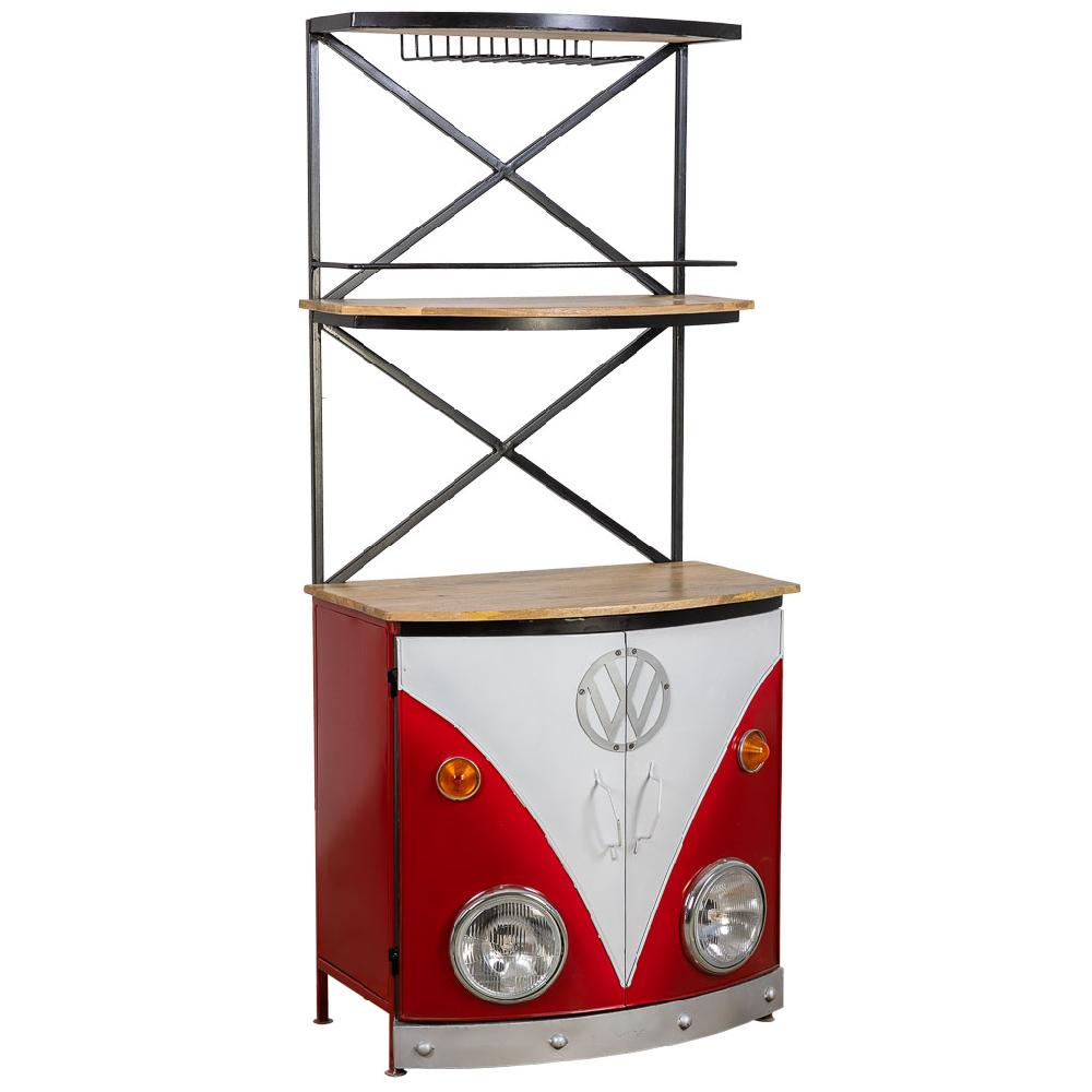 Creaciones meng MUEBLE - BARRAS DE BAR - estanteria botellero furgoneta de madera y metal acabado artesanal rojo con luz