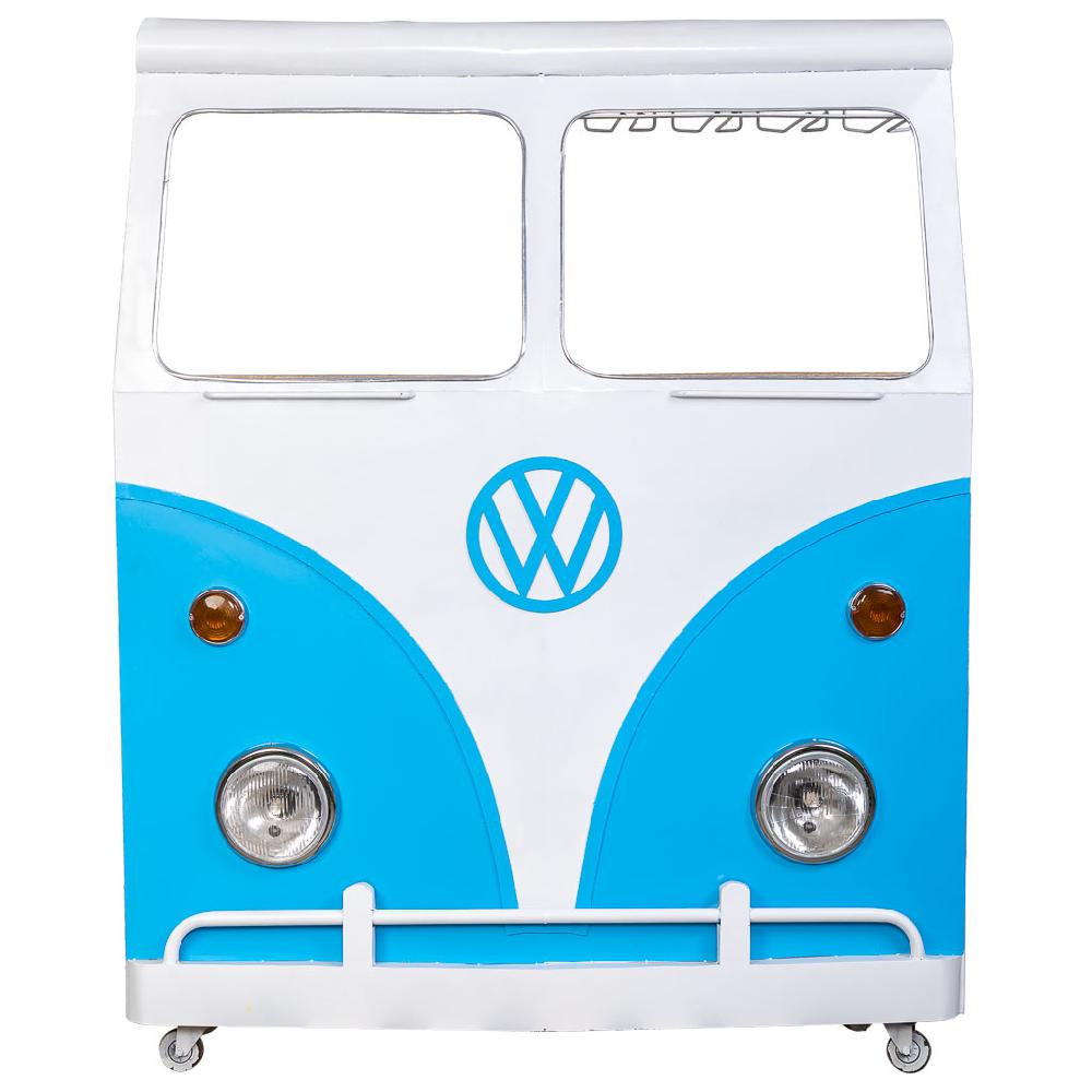 Creaciones Meng MUEBLE - BARRAS DE BAR - Furgoneta Barra Botellero De Metal Y Madera Acabado Artesanal Azul Con Luz