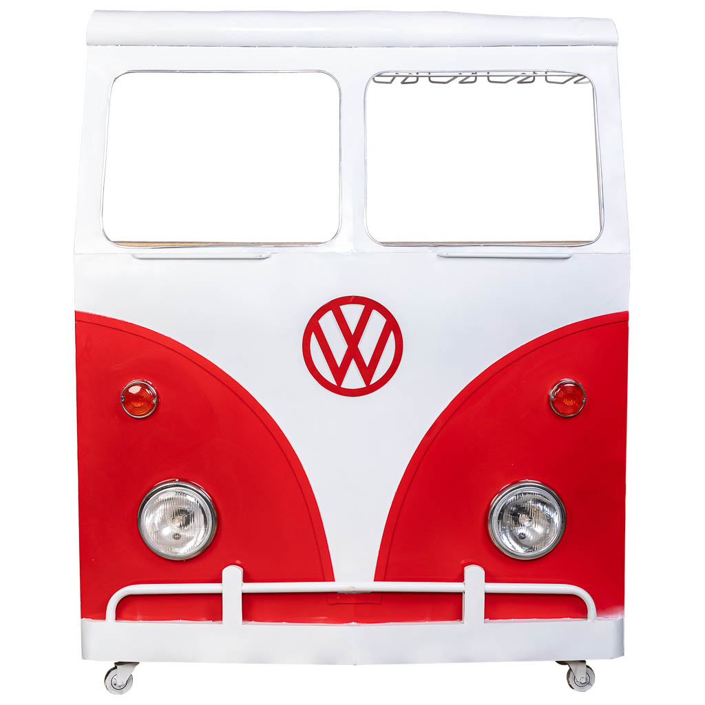 Creaciones Meng MUEBLE - BARRAS DE BAR - Furgoneta Barra Botellero De Metal Y Madera Acabado Artesanal Rojo Con Luz