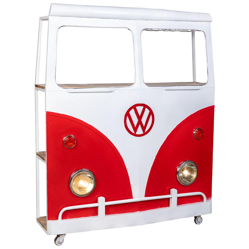 Creaciones meng MUEBLE - BARRAS DE BAR - furgoneta barra botellero de metal y madera acabado artesanal rojo con luz