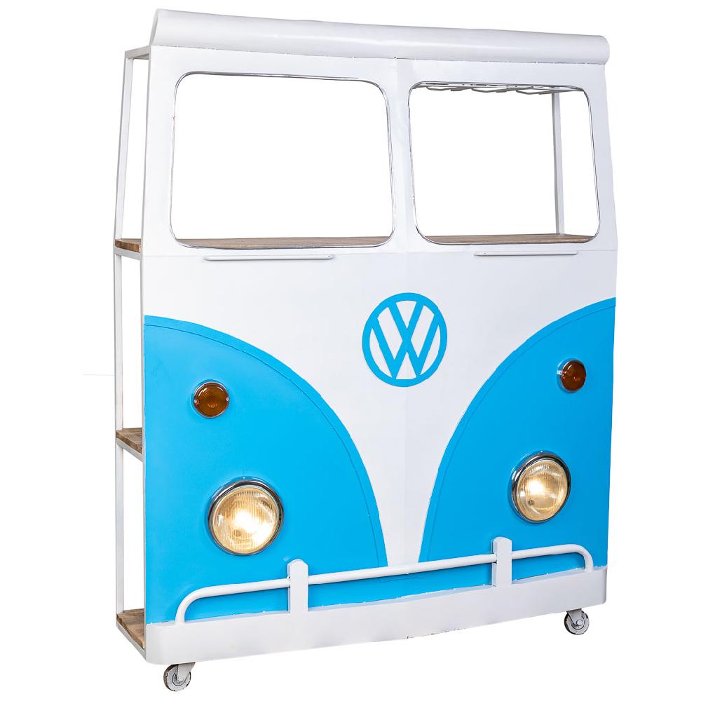 Creaciones meng MUEBLE - BARRAS DE BAR - furgoneta barra botellero de metal y madera acabado artesanal azul con luz