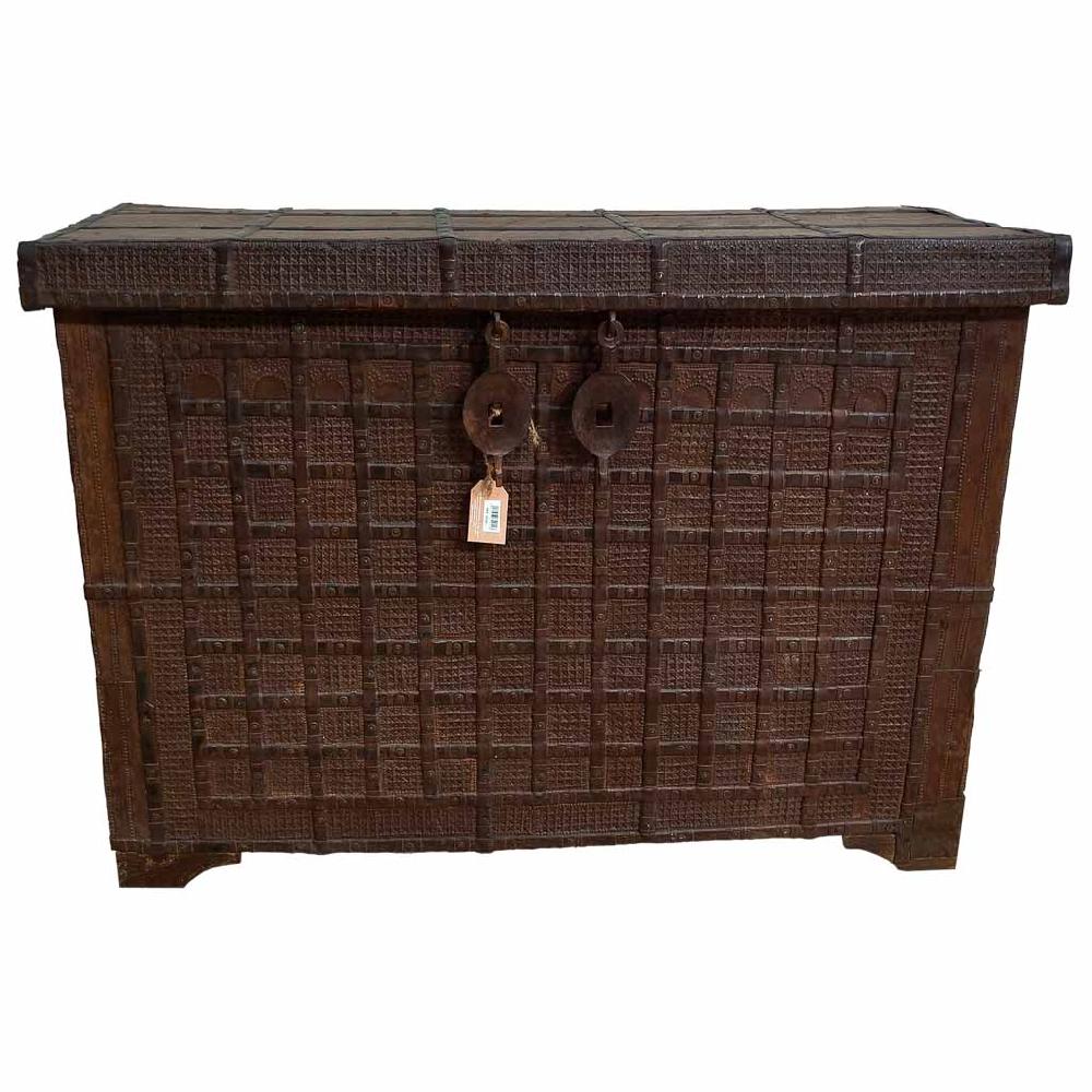 Creaciones Meng MUEBLE - BAULES - Baul De Madera Y Metal Acabado Artesanal Marron