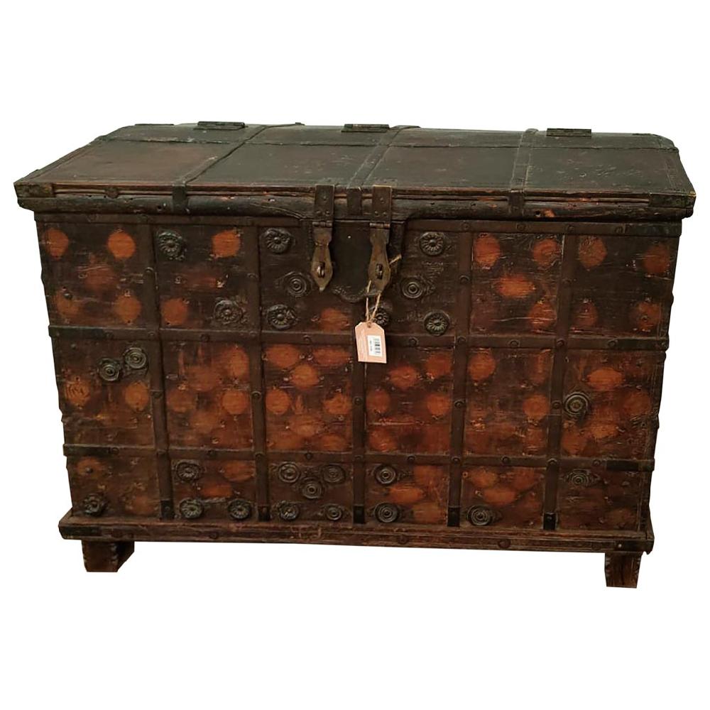 Creaciones Meng MUEBLE - BAULES - Baul De Madera Y Metal Acabado Artesanal Marron