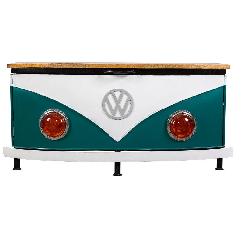 Creaciones Meng MUEBLE - BAULES - Baul Furgoneta De Madera Y Metal Acabado Artesanal Azul