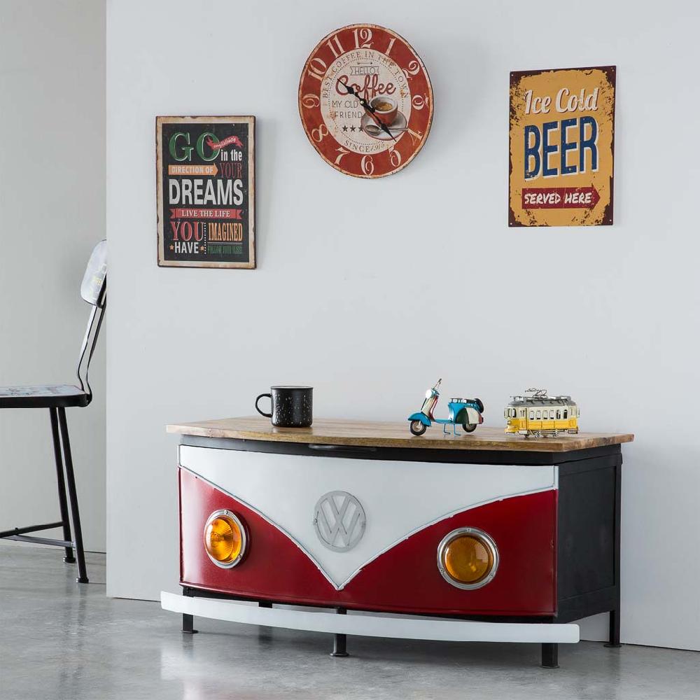 Creaciones Meng MUEBLE - BAULES - Baul Furgoneta De Madera Y Metal Acabado Artesanal Rojo