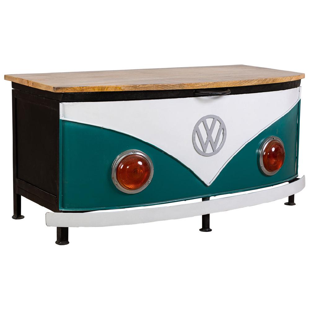 Creaciones meng MUEBLE - BAULES - baul furgoneta de madera y metal acabado artesanal azul