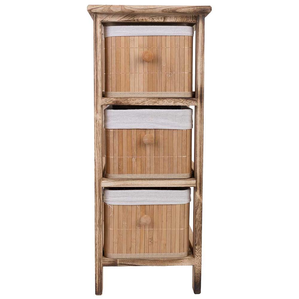 Creaciones Meng MUEBLE - CAJONERAS - Cajonera De Madera Con 3 Cajones De Bambu Forrados