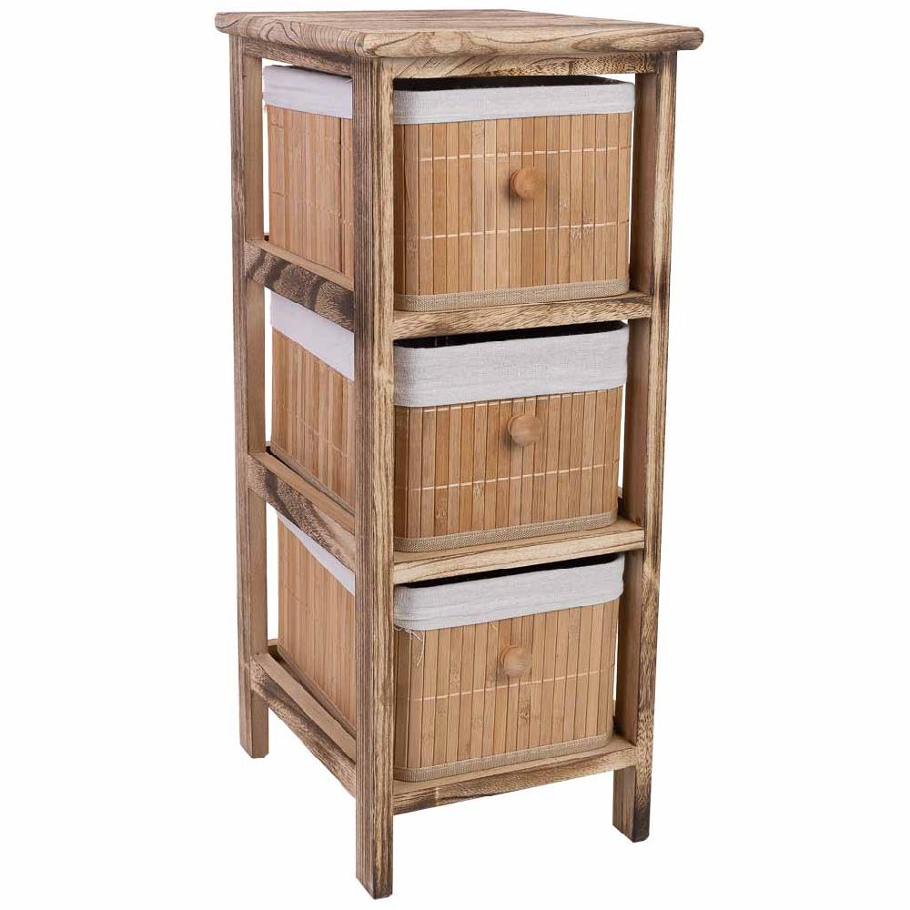 Creaciones meng MUEBLE - CAJONERAS - cajonera de madera con 3 cajones de bambu forrados