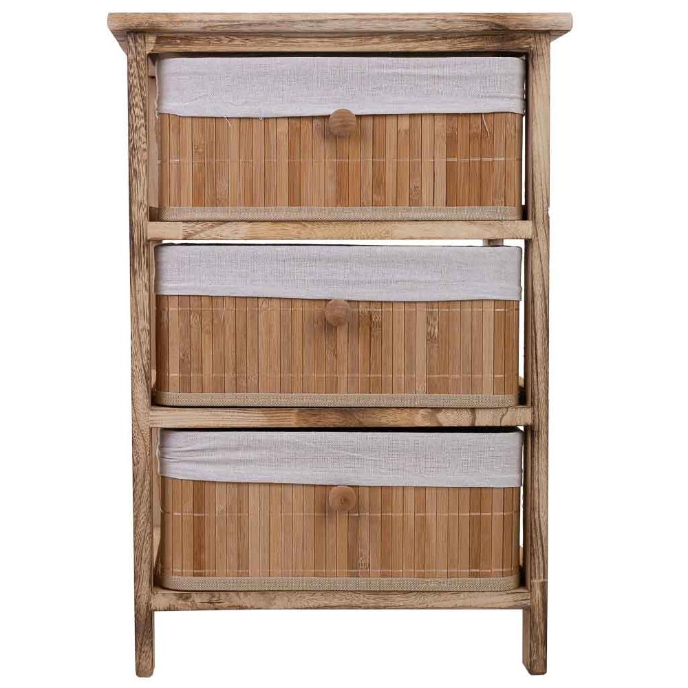 Creaciones Meng MUEBLE - CAJONERAS - Cajonera De Madera Con 3 Cajones De Bambu Forrados