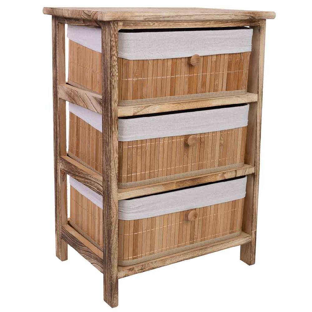 Creaciones meng MUEBLE - CAJONERAS - cajonera de madera con 3 cajones de bambu forrados