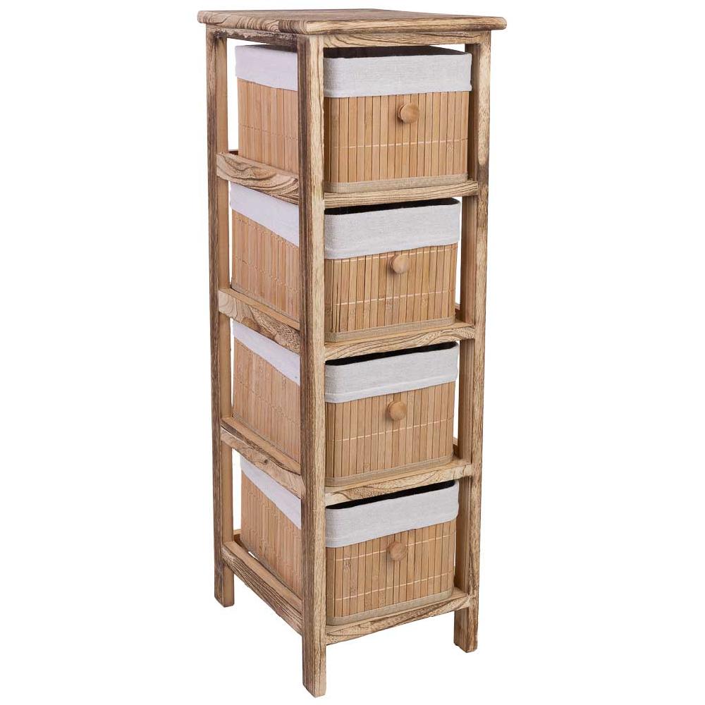 Creaciones meng MUEBLE - CAJONERAS - cajonera de madera con 4 cajones de bambu forrados