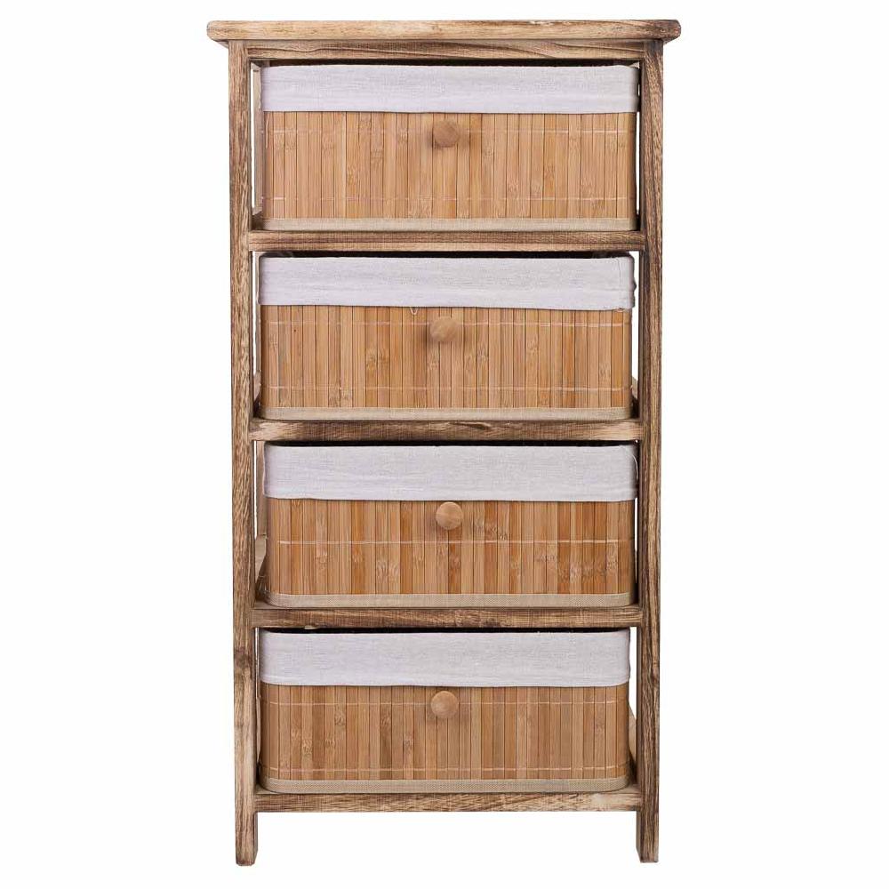 Creaciones Meng MUEBLE - CAJONERAS - Cajonera De Madera Con 4 Cajones De Bambu Forrados