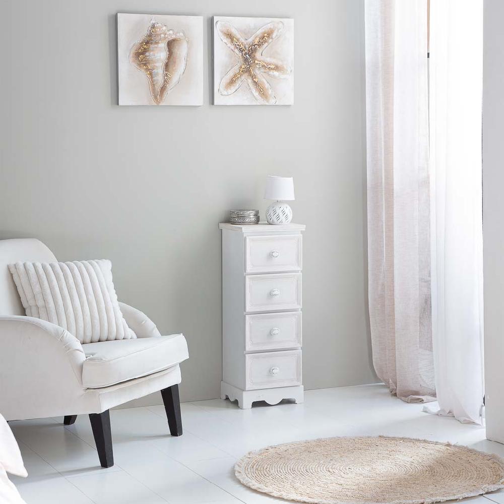 Creaciones Meng MUEBLE - CAJONERAS - Cajonera De Madera De 4 Cajones Blanco