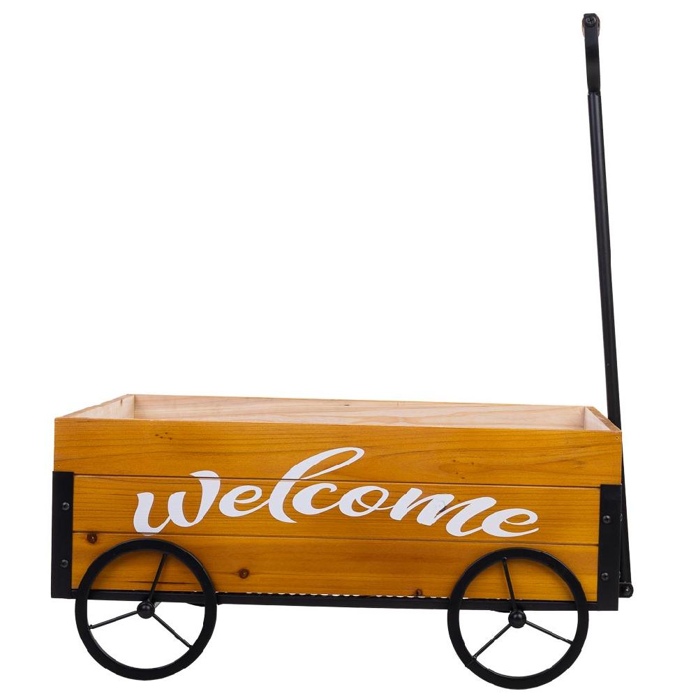 Creaciones Meng MUEBLE - CARROS EXPOSITORES DE MADERA Y METAL - Carretilla De Madera Y Metal Con Mango De Arrastre