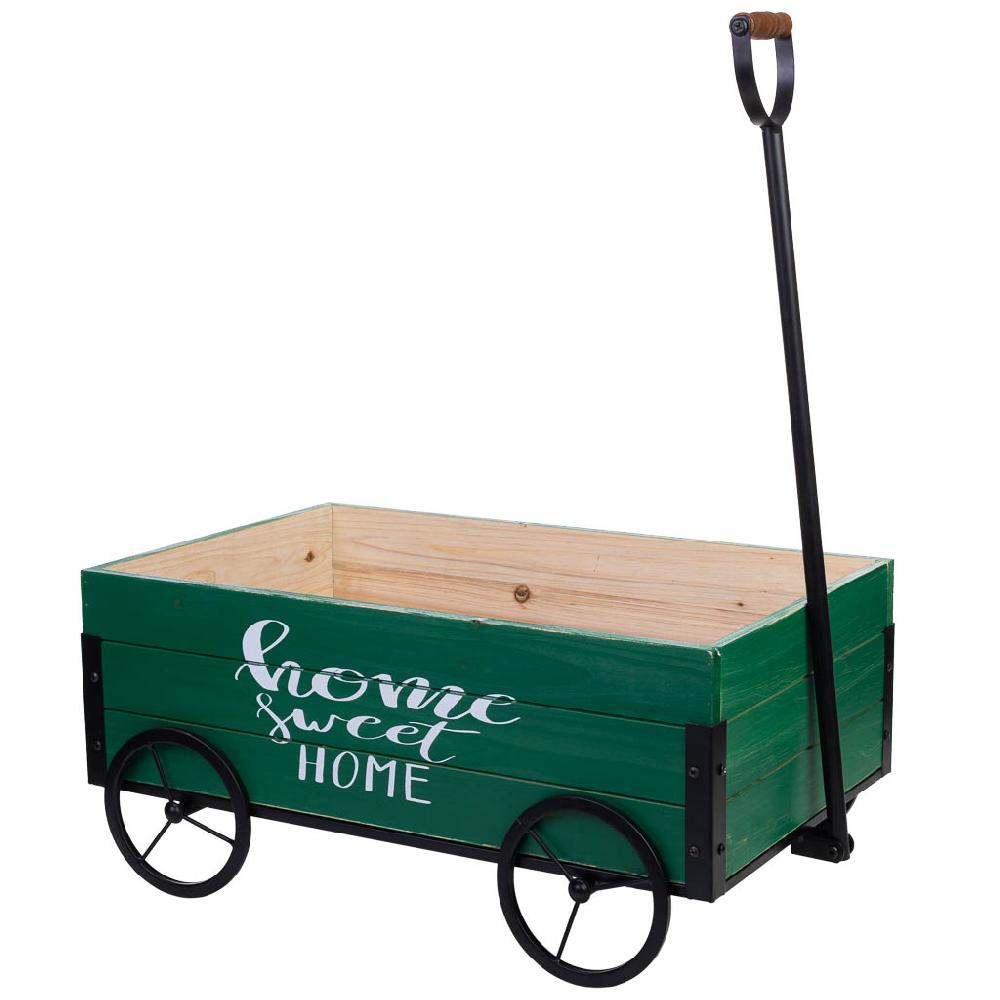 Creaciones meng MUEBLE - CARROS EXPOSITORES DE MADERA Y METAL - carretilla de madera y metal con mango de arrastre