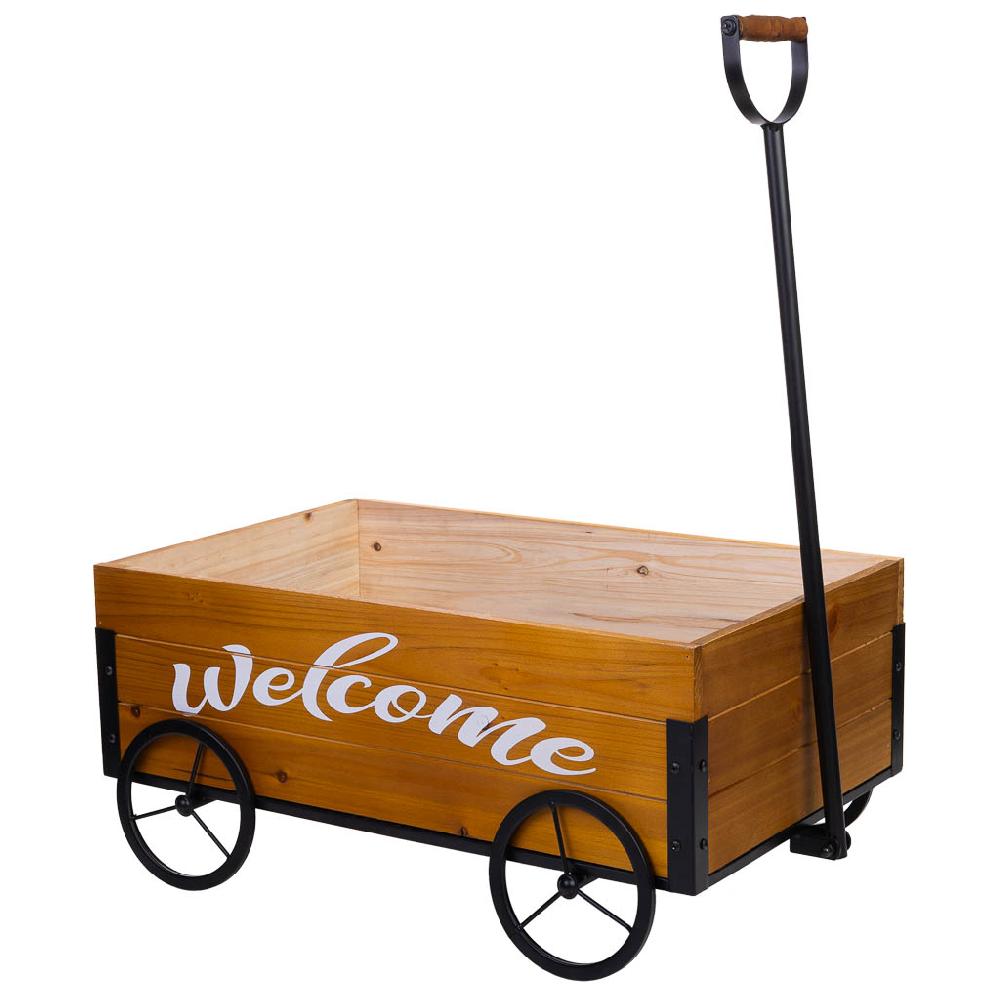 Creaciones meng MUEBLE - CARROS EXPOSITORES DE MADERA Y METAL - carretilla de madera y metal con mango de arrastre