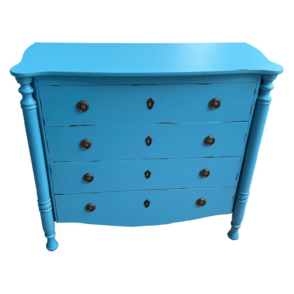 Creaciones meng MUEBLE - COMODAS Y SINFONIERS - comoda de madera lac azul envejecido de 4 cajones
