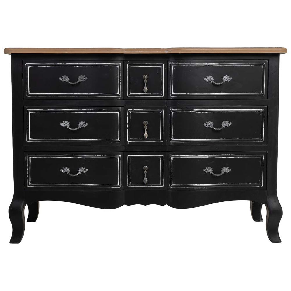 Creaciones Meng MUEBLE - COMODAS Y SINFONIERS - Comoda De Madera Lac Negro Envejecido De 9 Cajones