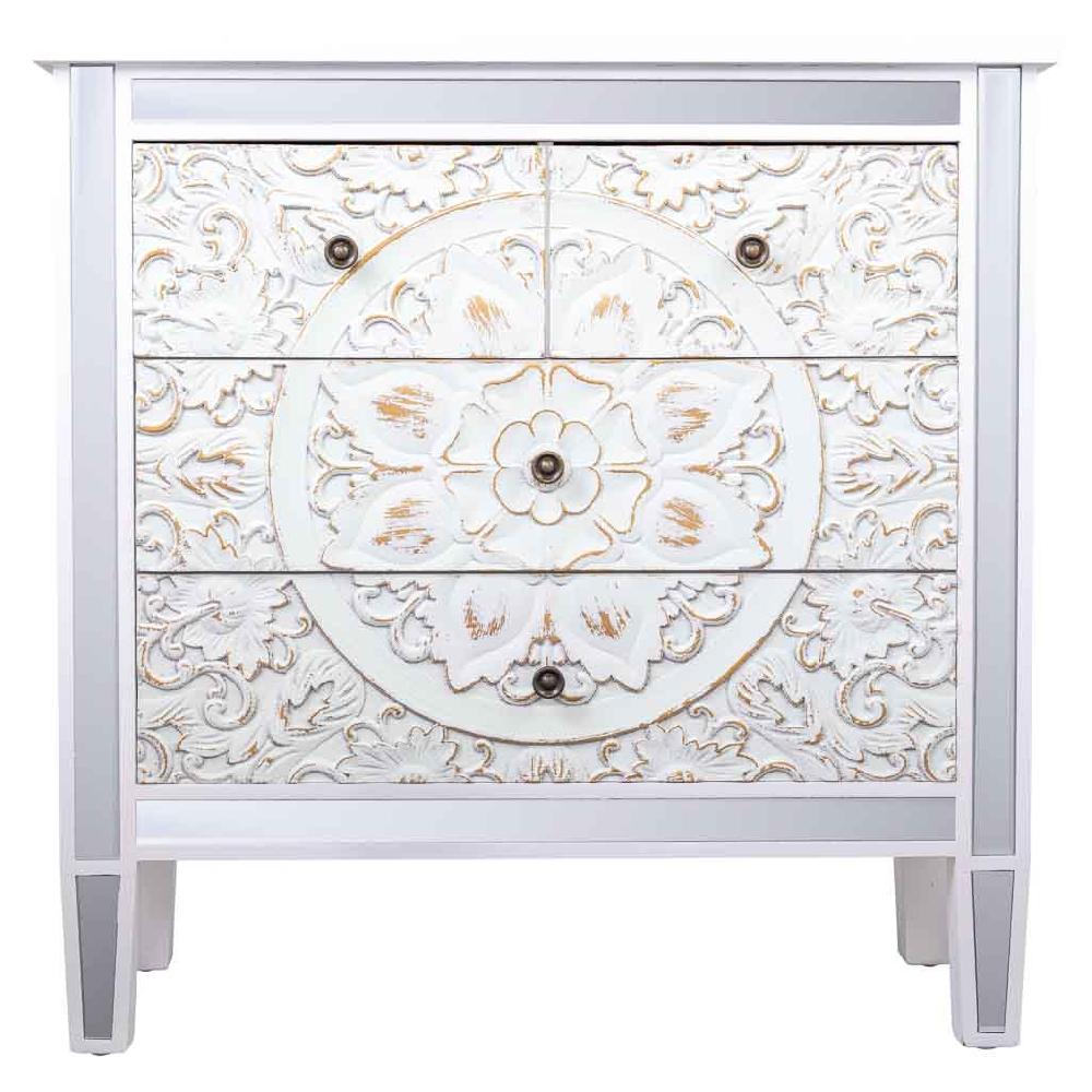 Creaciones Meng MUEBLE - COMODAS Y SINFONIERS - Comoda De Madera Y Cristal De 4 Cajones