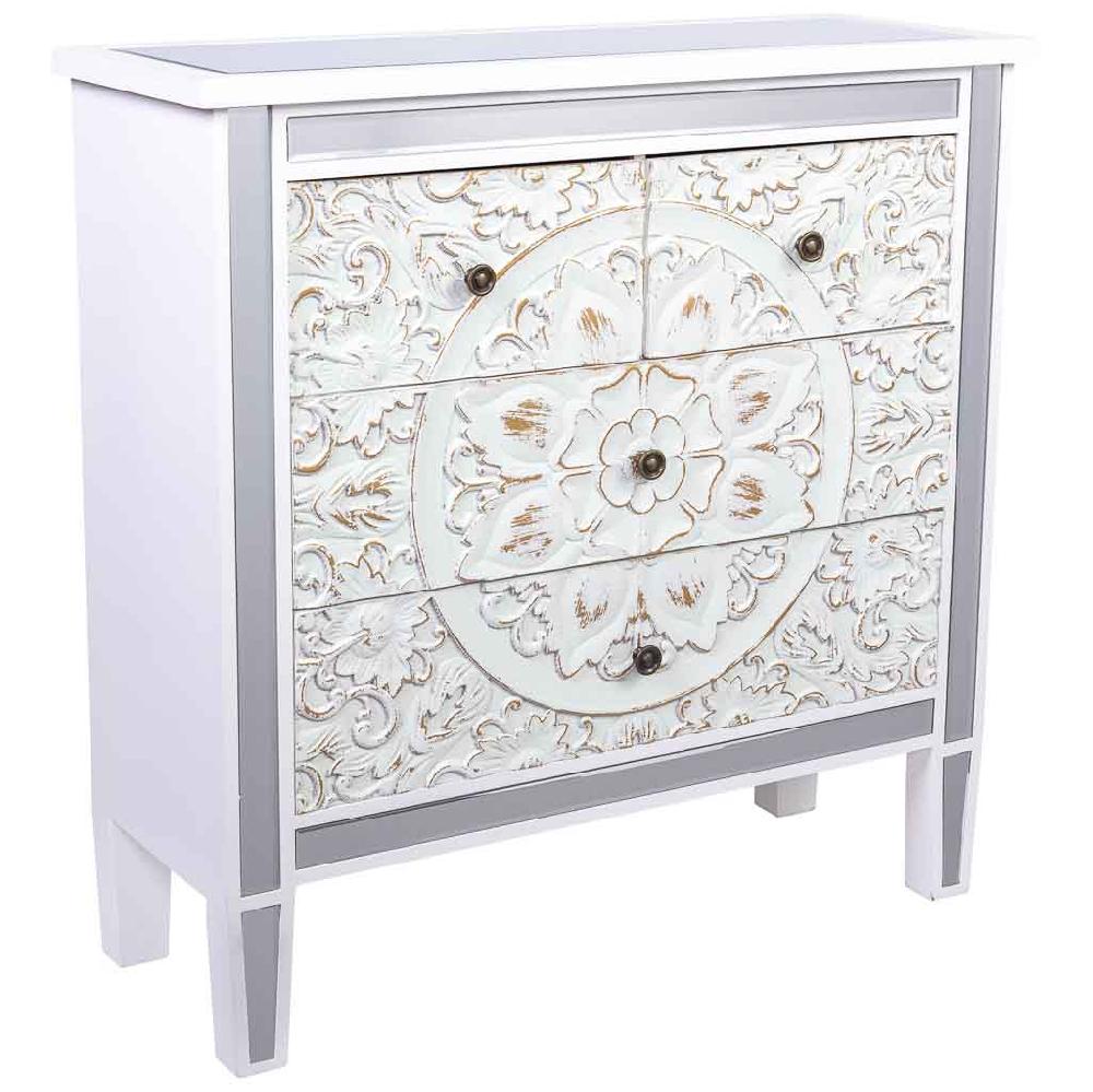 Creaciones meng MUEBLE - COMODAS Y SINFONIERS - comoda de madera y cristal de 4 cajones