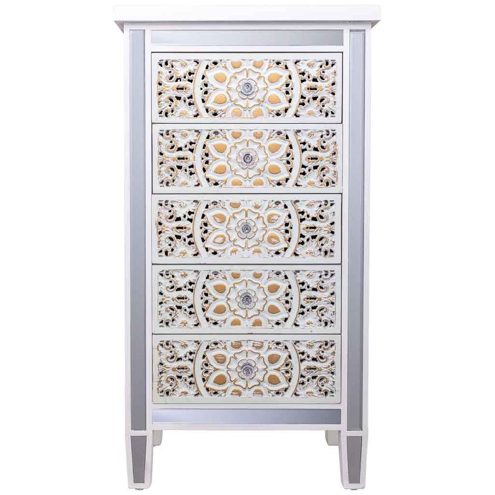 Creaciones Meng MUEBLE - COMODAS Y SINFONIERS - Sinfonier De Madera Y Cristal De 5 Cajones