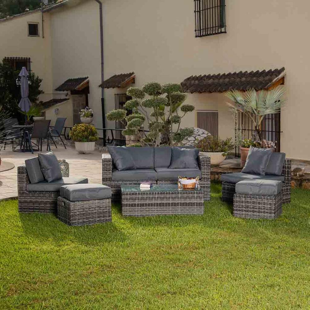 Creaciones Meng MUEBLE - CONJUNTOS DE JARDÍN - Conjunto De Mesa Sofa 2 Sillones Y 2 Reposapies