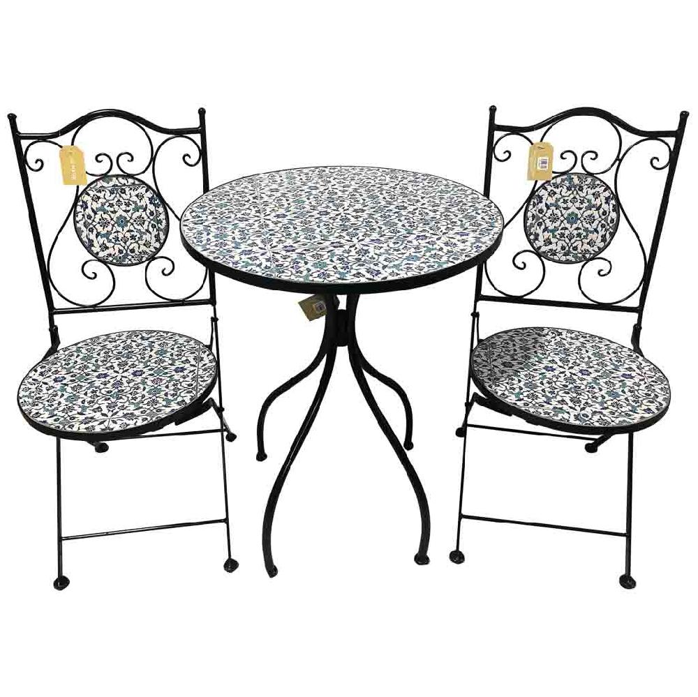 Creaciones meng MUEBLE - CONJUNTOS DE JARDÍN - conjunto mesa y dos sillas de mosaico y forja negro