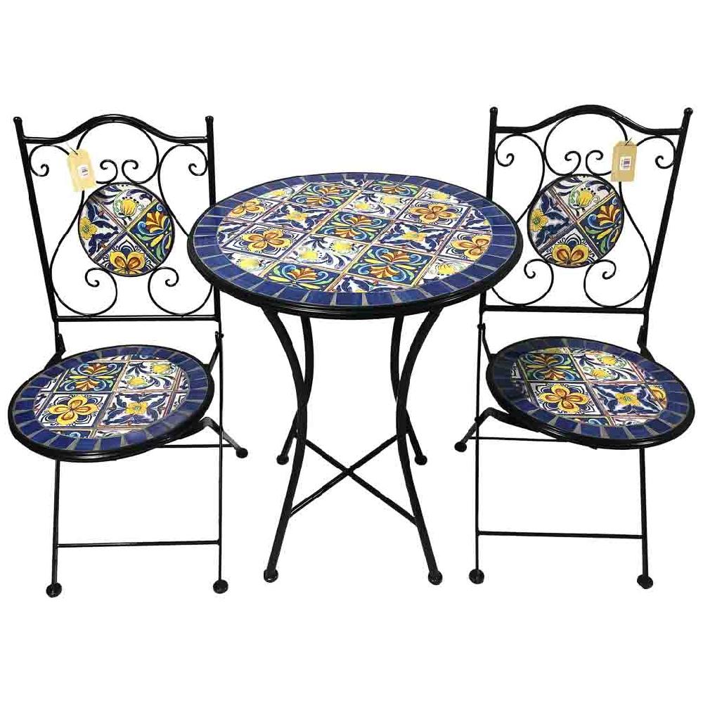 Creaciones meng MUEBLE - CONJUNTOS DE JARDÍN - conjunto mesa y dos sillas de mosaico y forja negro