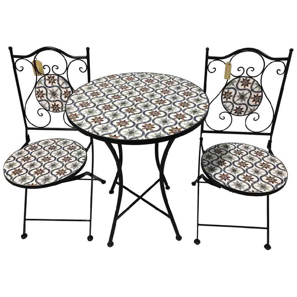 Creaciones meng MUEBLE - CONJUNTOS DE JARDÍN - conjunto mesa y dos sillas de mosaico y forja negro