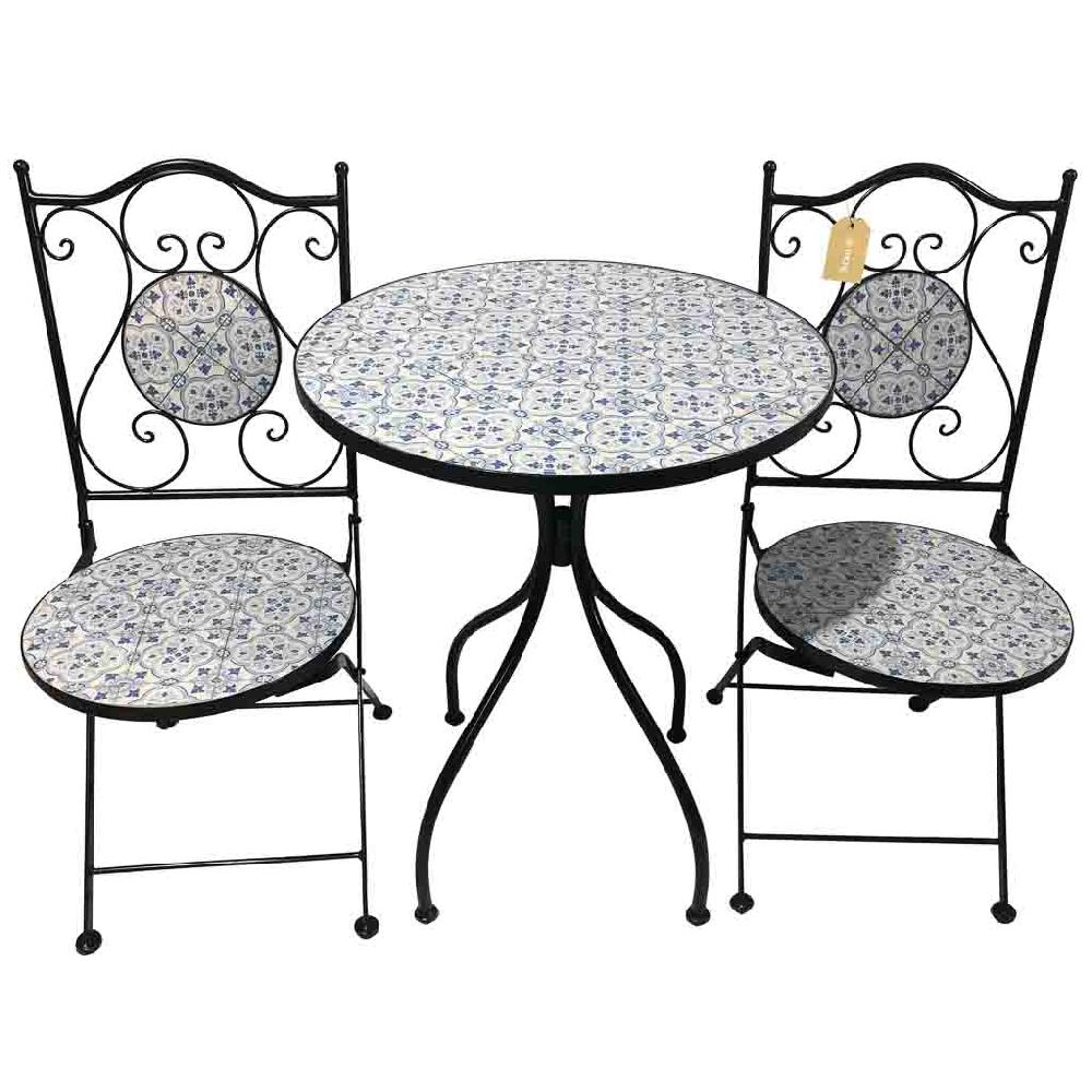 Creaciones meng MUEBLE - CONJUNTOS DE JARDÍN - conjunto mesa y dos sillas de mosaico y forja negro