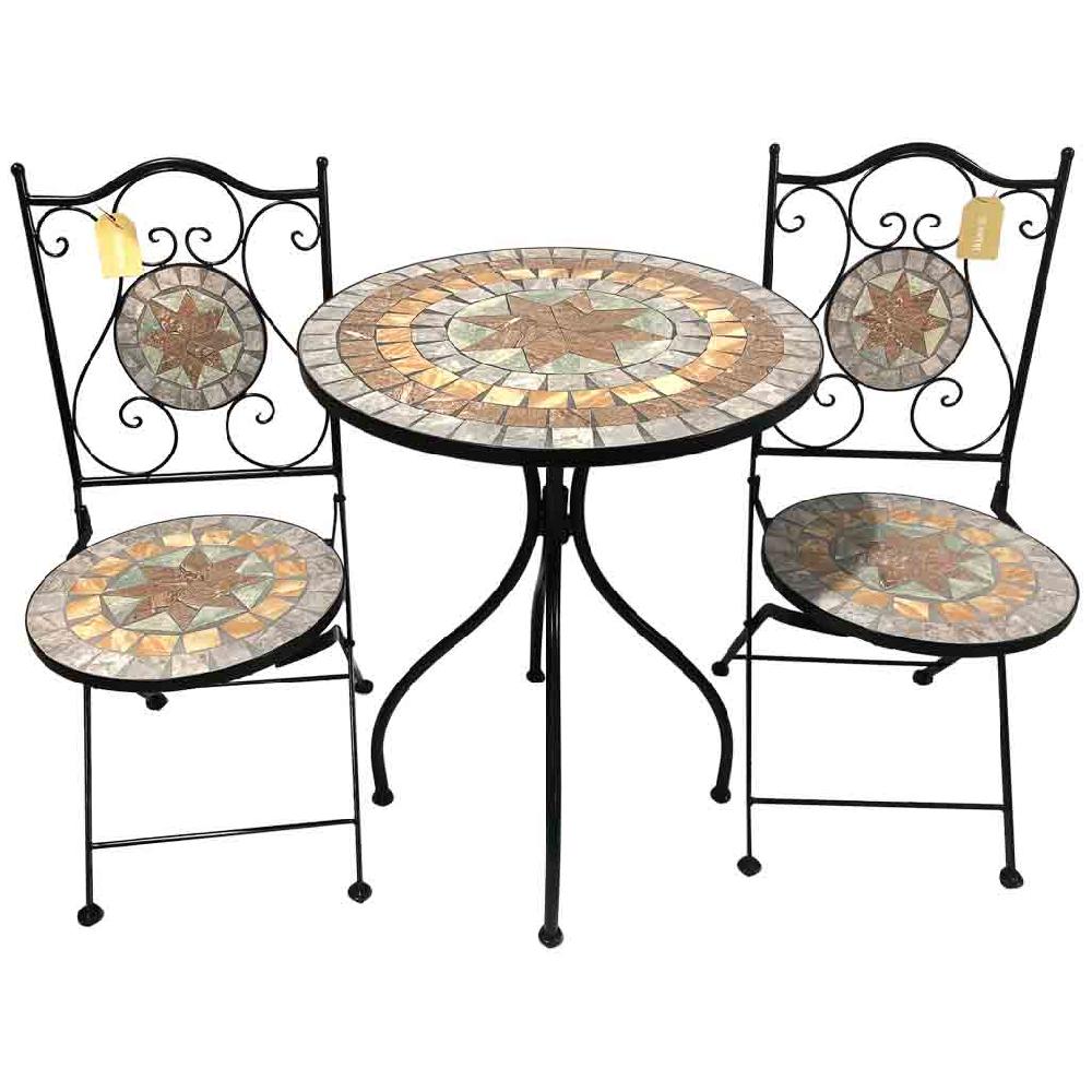 Creaciones meng MUEBLE - CONJUNTOS DE JARDÍN - conjunto mesa y dos sillas de mosaico y forja negro
