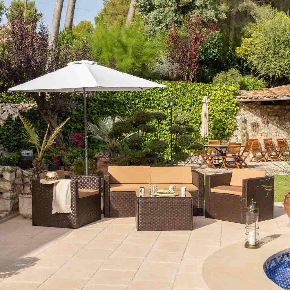 Creaciones Meng MUEBLE - CONJUNTOS DE JARDÍN - Kit Conjunto De Mesa Sofa Y 2 Sillones