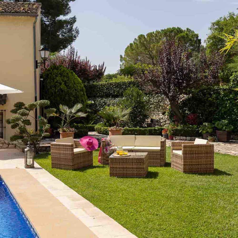 Creaciones Meng MUEBLE - CONJUNTOS DE JARDÍN - Kit Conjunto De Mesa Sofa Y 2 Sillones