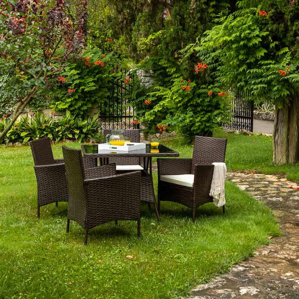 Creaciones Meng MUEBLE - CONJUNTOS DE JARDÍN - Kit Conjunto De Mesa Y 4 Sillones