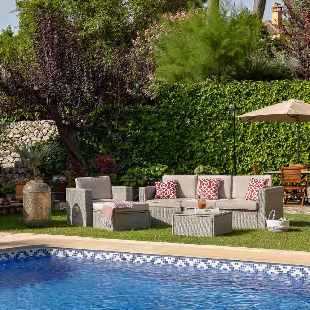 Creaciones Meng MUEBLE - CONJUNTOS DE JARDÍN - Kit Conjunto Mesa Sofa Sillon Y Reposapies