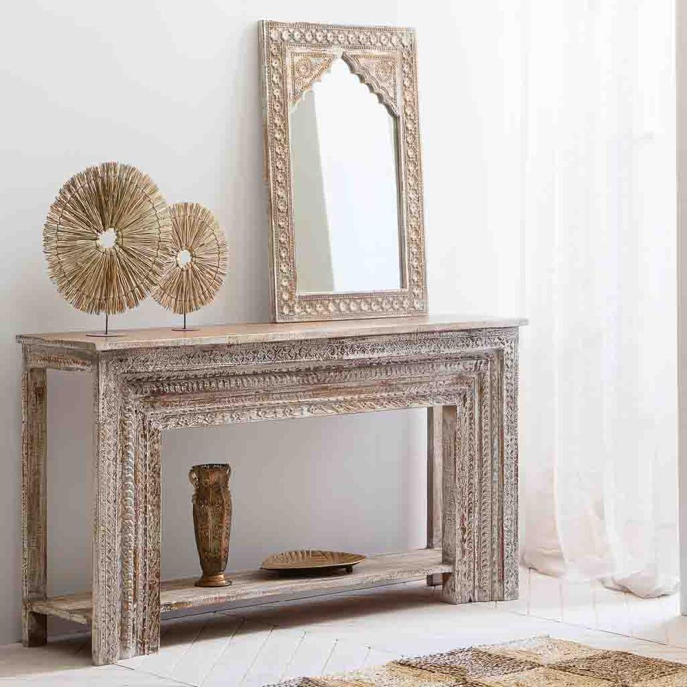 Creaciones Meng MUEBLE - ESPEJOS - Espejo De Madera Acabado Artesanal Envejecido Marron