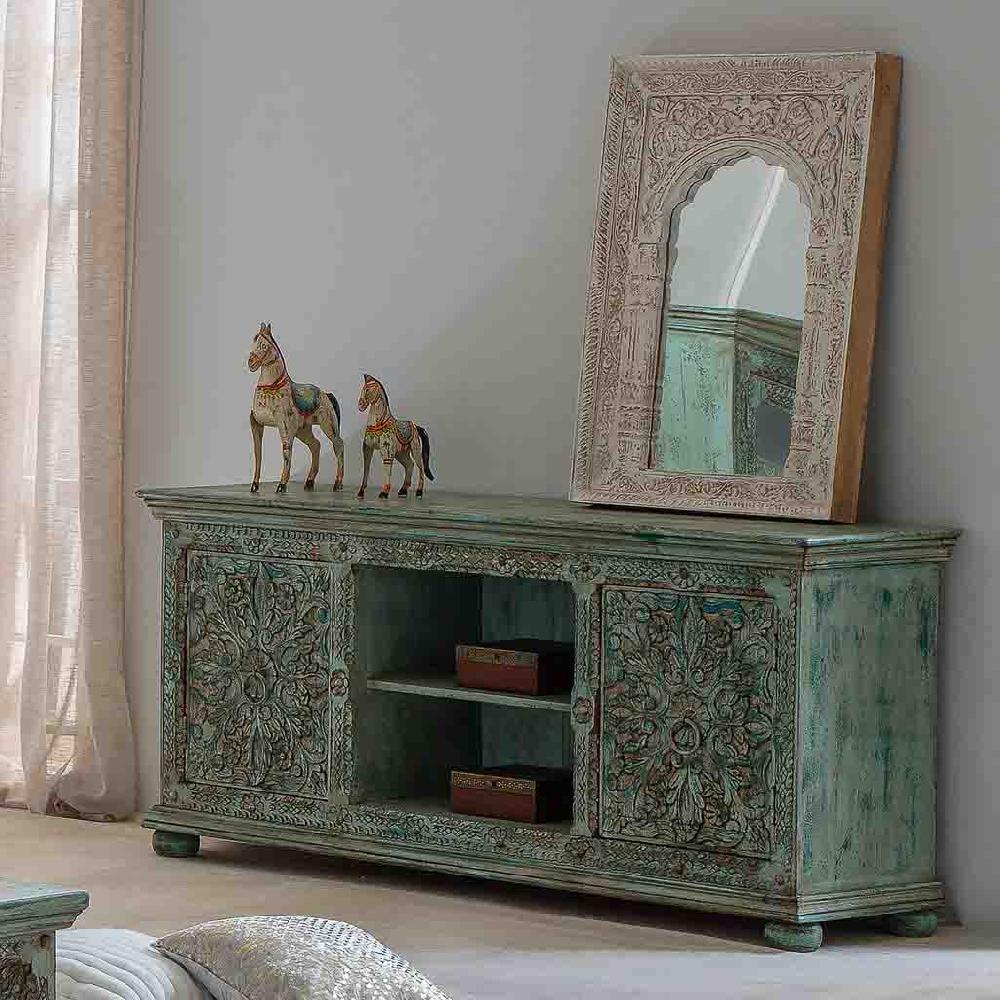 Creaciones Meng MUEBLE - ESPEJOS - Espejo De Madera Y Cristal Acabado Artesanal Blanco