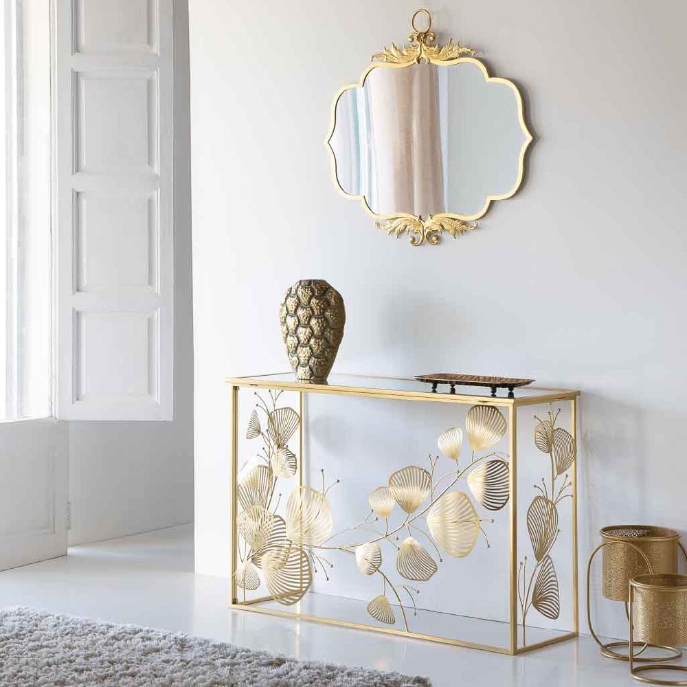 Creaciones Meng MUEBLE - ESPEJOS - Espejo De Pared De Metal Dorado