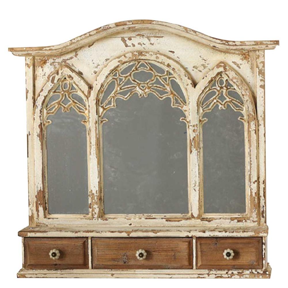 Creaciones meng MUEBLE - ESPEJOS - espejo de tocador de madera con 3 cajones acabado envejecido