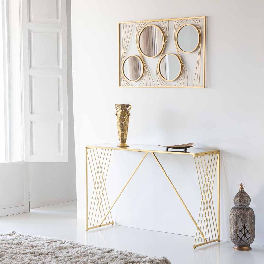 Creaciones Meng MUEBLE - ESPEJOS - Espejo Rectangular De Pared De Metal Dorado